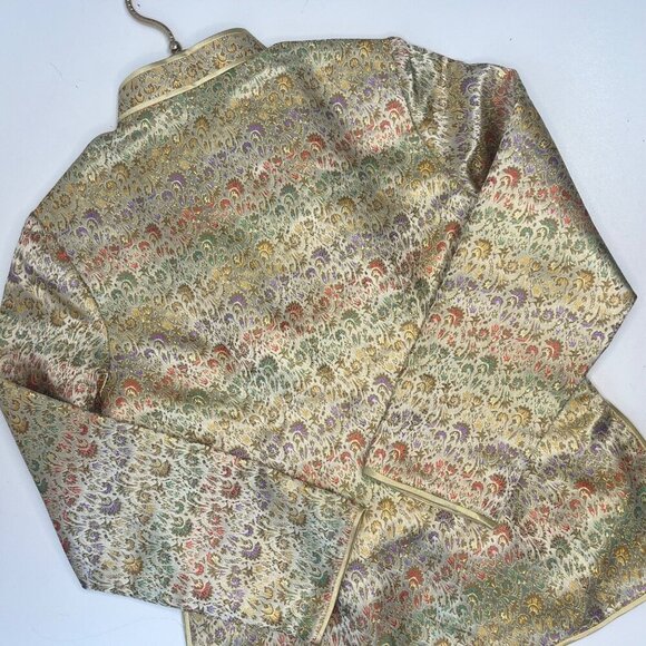 Vintage Crop Kimono Robe Asian Jacket Size XSmall Gold Long Sleeve 100% Silk - Picture 2 of 6